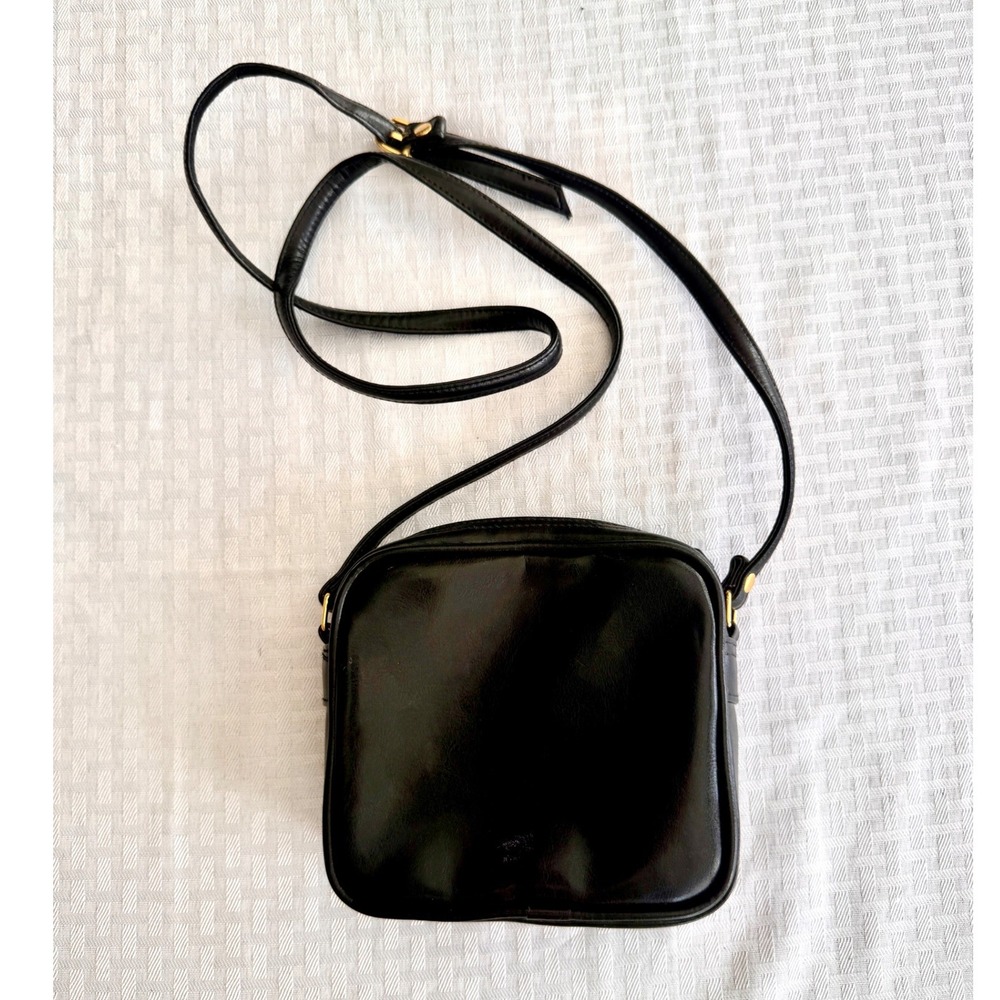 Vintage Black Faux Leather Crossbody Bag Square Camera Bag Gold‎ Hardware